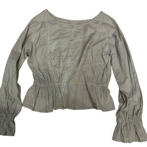 Gray Boho Button Down Blouse with Flared Sleeves